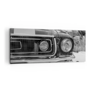 Cuadro sobre lienzo - Impresión de Imagen - Capó de coche clásico en blanco y negro - 120x50cm - Paseo rudo - Decoración de pared moderna para salón y dormitorio ARTTOR