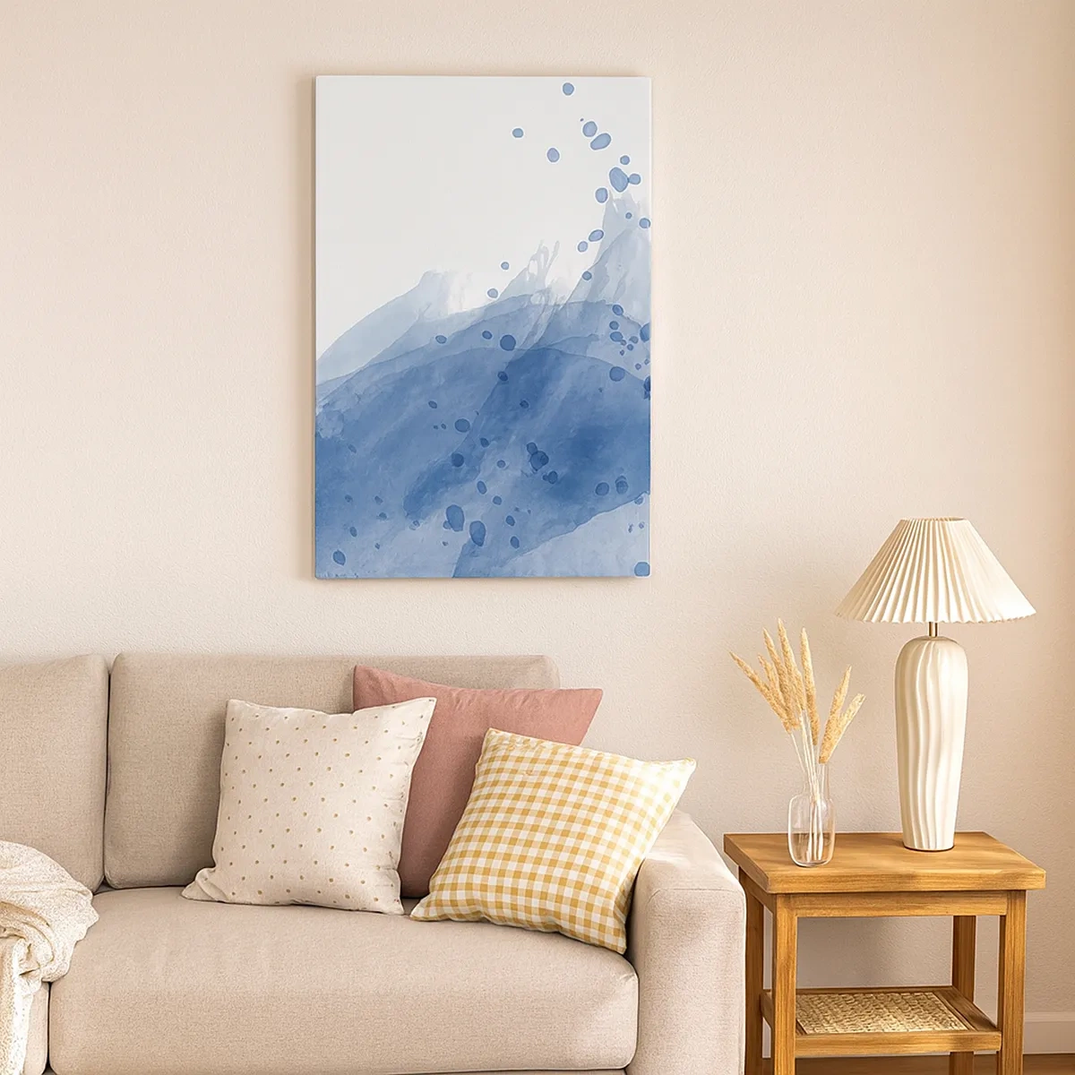 Cuadro sobre lienzo - Impresión de Imagen - Manchas y rayas abstractas en tonos azules - 50x70cm - Tul azul - Decoración de pared moderna para salón y dormitorio ARTTOR