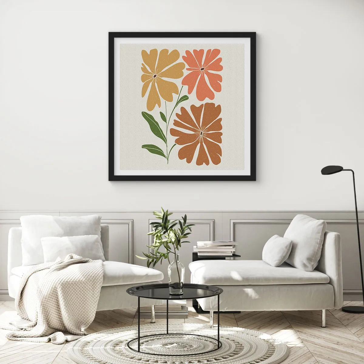 Póster en marco negro - Naturaleza y geometría - 60x60 cm