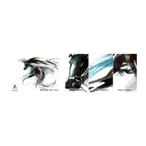 Muestra de fotomural autoadhesivo Deluxe Sticker - El galope del Príncipe Negro - animales, Caballo, Gráficos - 100x30 cm