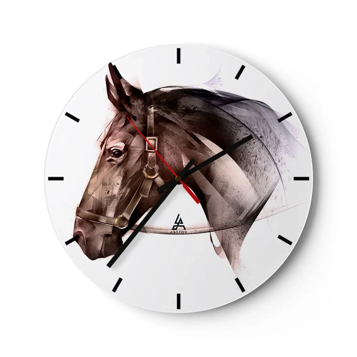 Reloj de pared - Reloj de vidrio - Un retrato artísticamente representado de un caballo sobre un fondo claro. - 30x30cm - Elegancia - Decoración de pared moderna para salón, cocina y dormitorio ARTTOR