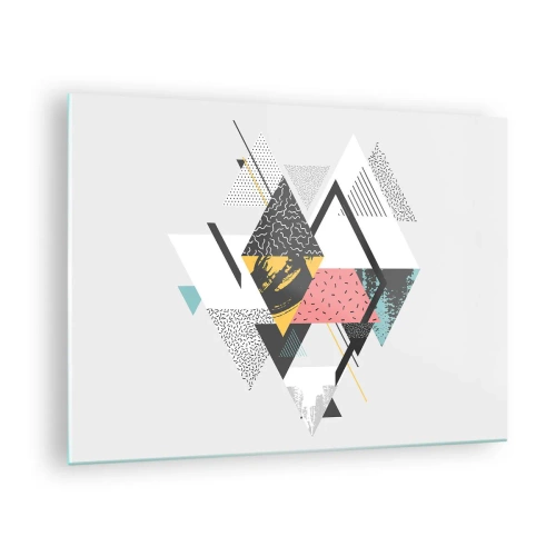 Cuadro sobre vidrio - Impresiones sobre Vidrio - Composición geométrica abstracta con triángulos y rombos. - 70x50cm - Una variación del triángulo y el rombo - Decoración de pared moderna para salón y dormitorio ARTTOR