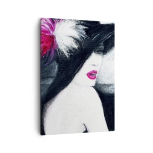 Cuadro sobre lienzo - Impresión de Imagen - Mujer elegante con un sombrero de plumas - 50x70cm - Siempre un misterio - Decoración de pared moderna para salón y dormitorio ARTTOR