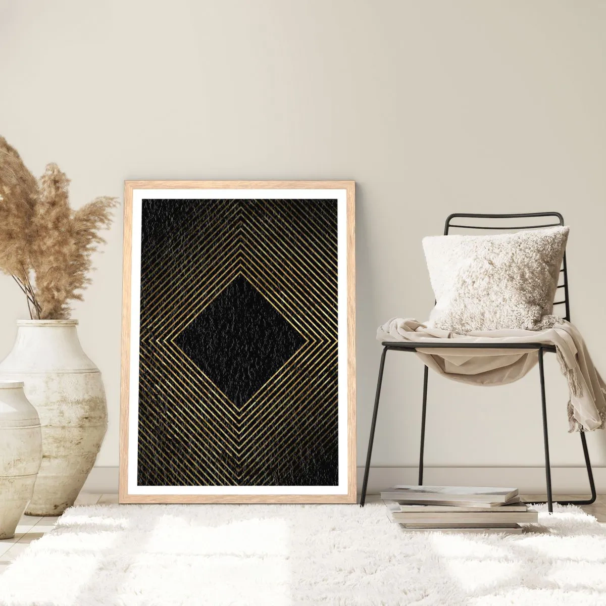 Póster en marco roble claro - Geometría al estilo glamour - 70x100 cm