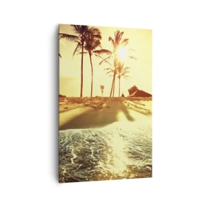 Cuadro sobre lienzo - Impresión de Imagen - Una playa con palmeras iluminada por un cálido atardecer. - 80x120cm - Una tarde californiana - Decoración de pared moderna para salón y dormitorio ARTTOR