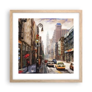 Póster en marco roble claro - Nueva York - también colorida bajo la lluvia - 40x40 cm