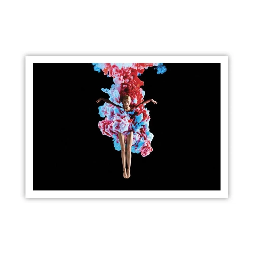 Póster - Una bailarina rodeada de humo de colores sobre un fondo negro. - 100x70cm - En plena floración - Decoración de pared moderna para salón y dormitorio ARTTOR