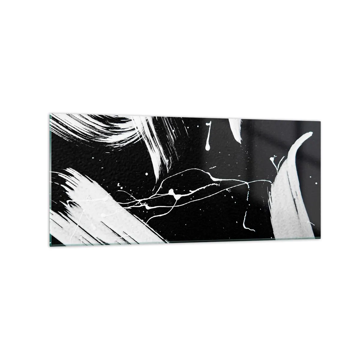 Cuadro sobre vidrio - Impresiones sobre Vidrio - Trazos blancos abstractos sobre un fondo negro - 120x50cm - Rompiendo la oscuridad - Decoración de pared moderna para salón y dormitorio ARTTOR