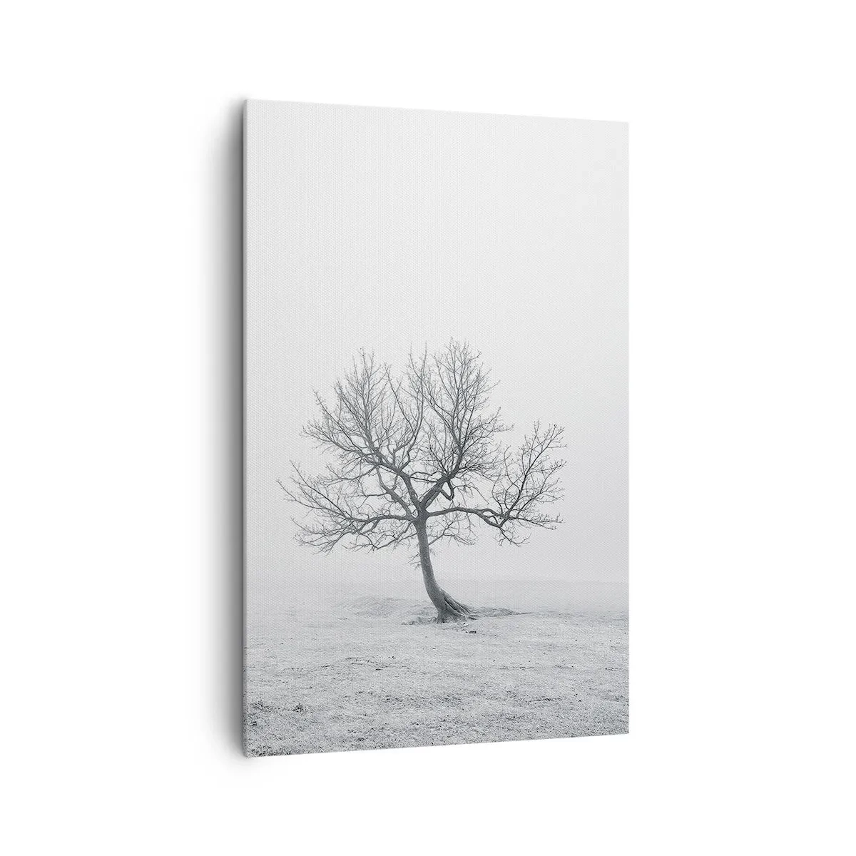 Cuadro sobre lienzo - Impresión de Imagen - Un árbol solitario en la niebla invernal en un campo vacío. - 80x120cm - Contra la nada - Decoración de pared moderna para salón y dormitorio ARTTOR