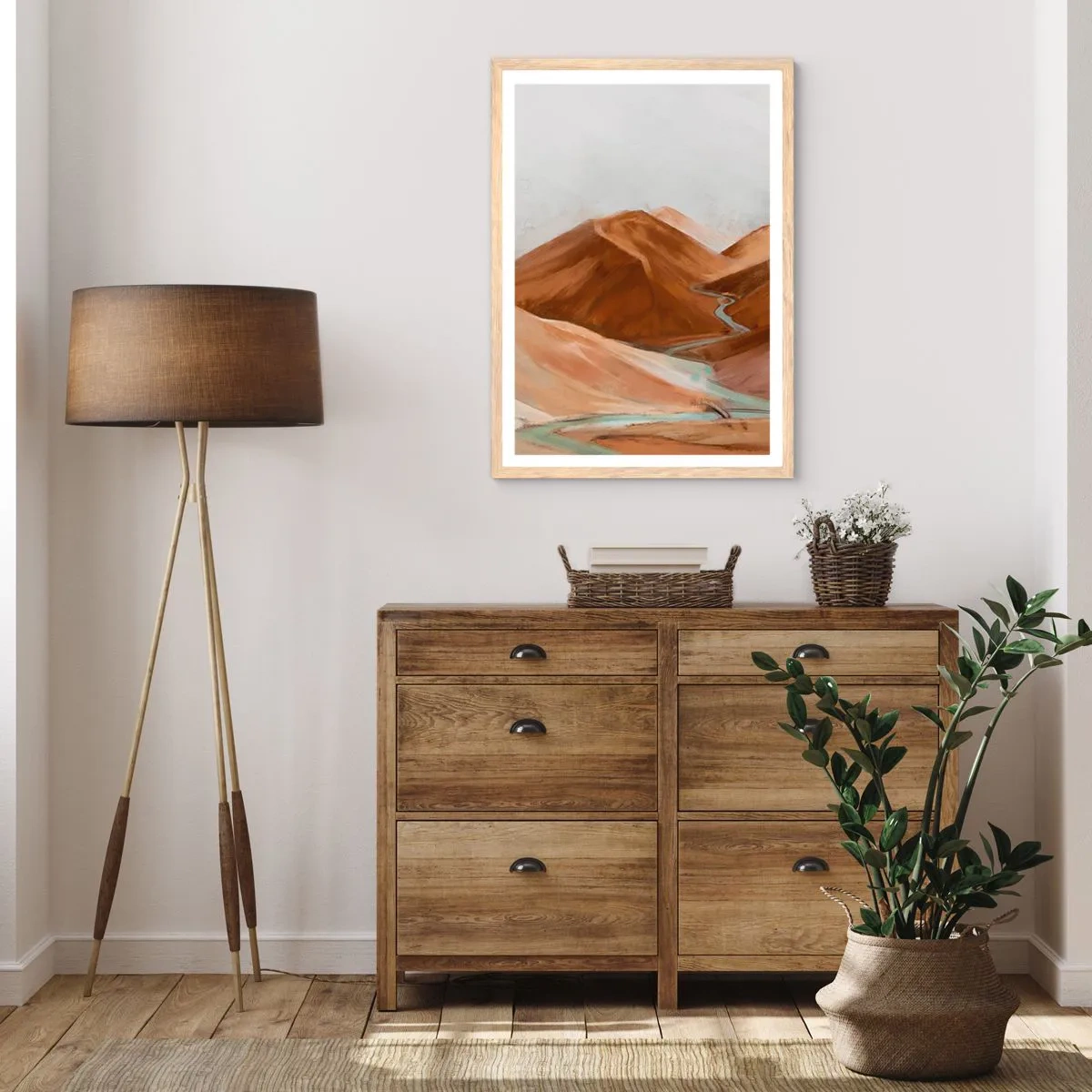 Póster en marco roble claro - Ruta hacia la fuente - 50x70 cm