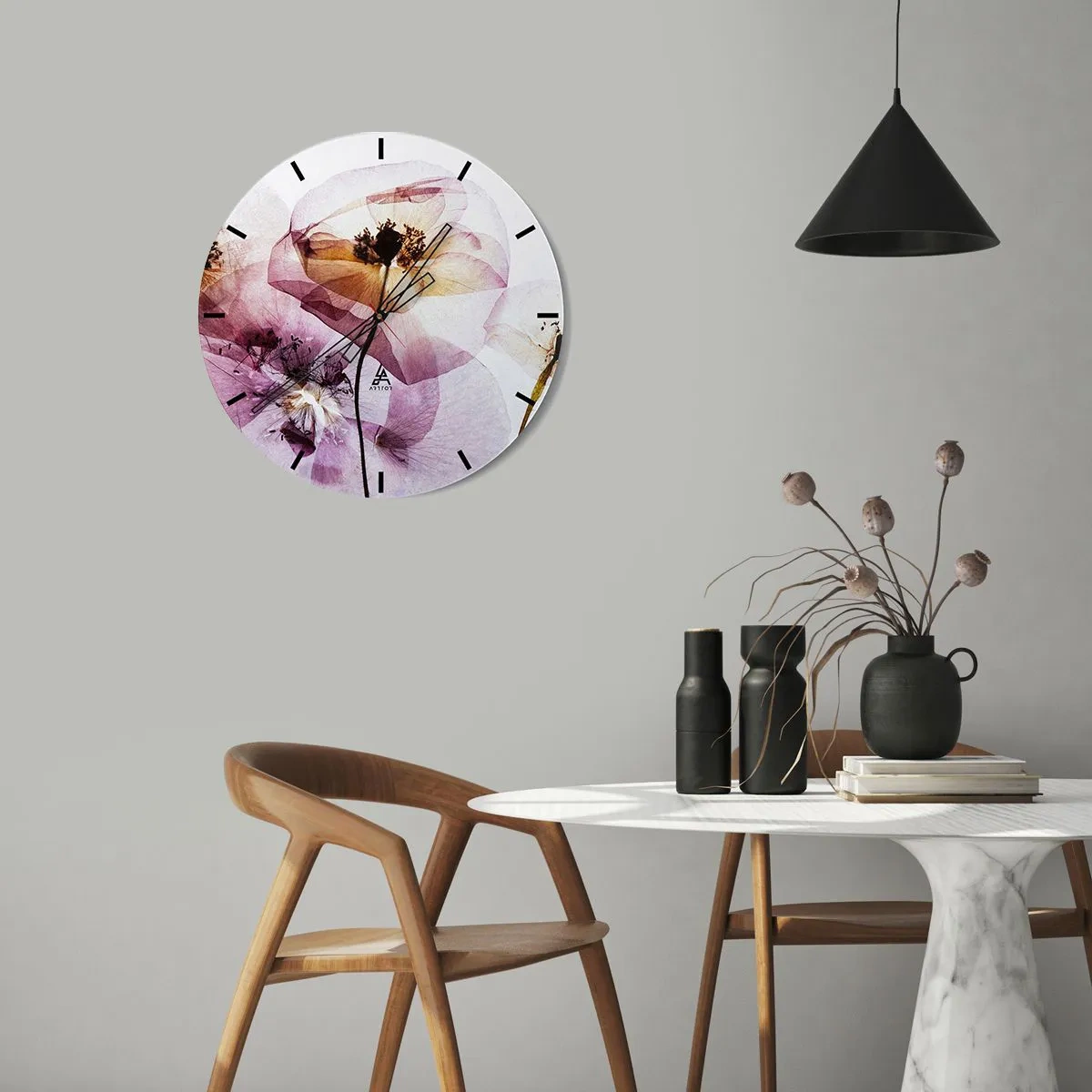 Reloj de pared - Reloj de vidrio - Cuerpo de flor - 40x40 cm