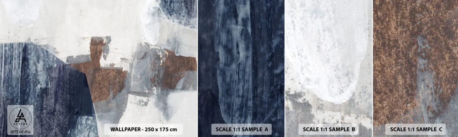 Muestra De Fotomural Standard Eco - Formas azules y marrones - Pedazo, Abstracción, Minimalismo - 100x30 cm