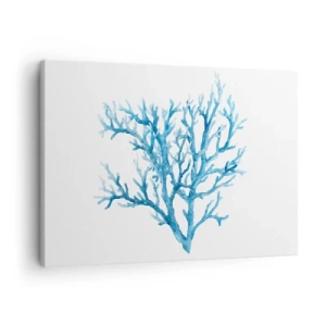 Cuadro sobre lienzo - Impresión de Imagen - Coral azul sobre fondo blanco con un toque minimalista. - 70x50cm - Filigrana marina - Decoración de pared moderna para salón y dormitorio ARTTOR