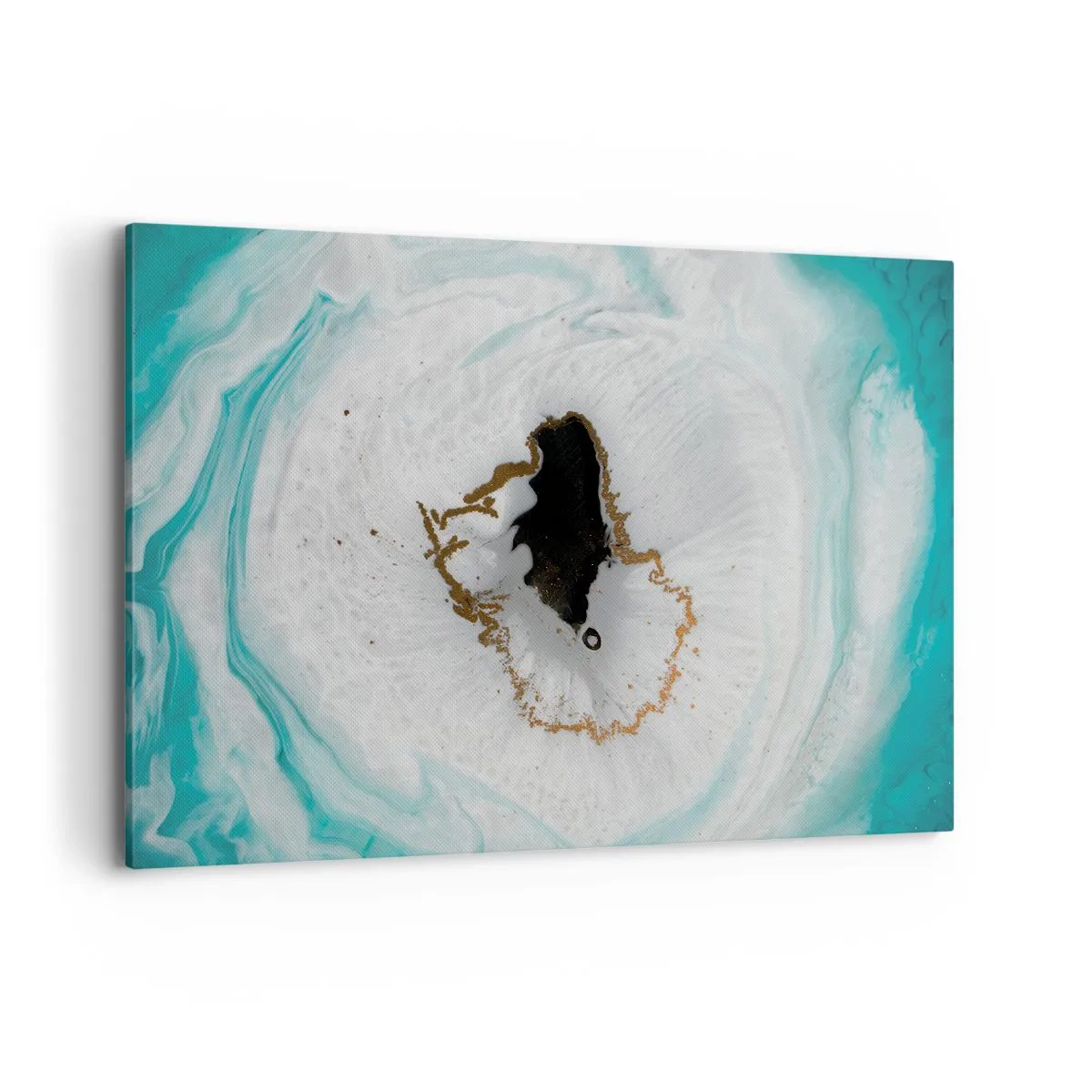 Cuadro sobre lienzo - Impresión de Imagen - Motivo de geoda abstracta en tonos turquesa, blanco y dorado. - 100x70cm - Para acceder al interior - Decoración de pared moderna para salón y dormitorio ARTTOR