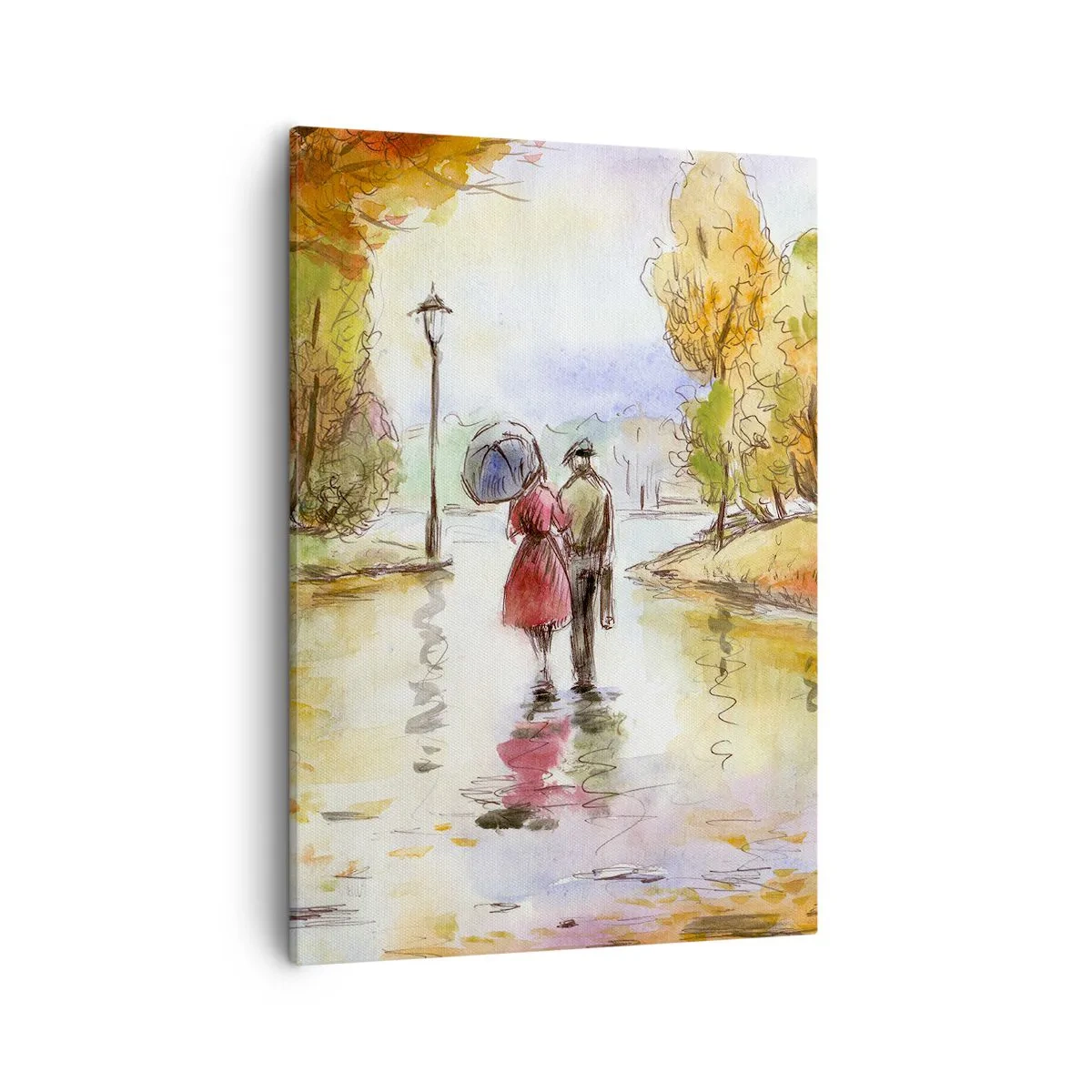 Cuadro sobre lienzo - Impresión de Imagen - Un paseo por el parque de otoño con un paraguas. - 50x70cm - Un otoño romántico en el parque - Decoración de pared moderna para salón y dormitorio ARTTOR