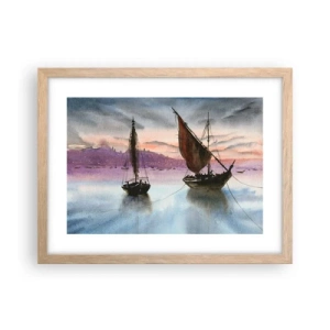 Póster en marco roble claro - Atardecer en el puerto - 40x30 cm