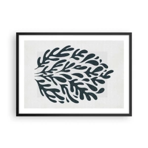 Póster en marco negro - Motivo de hoja abstracta oscura sobre un fondo claro - 70x50cm - Formas de la naturaleza - Decoración de pared moderna para salón y dormitorio ARTTOR