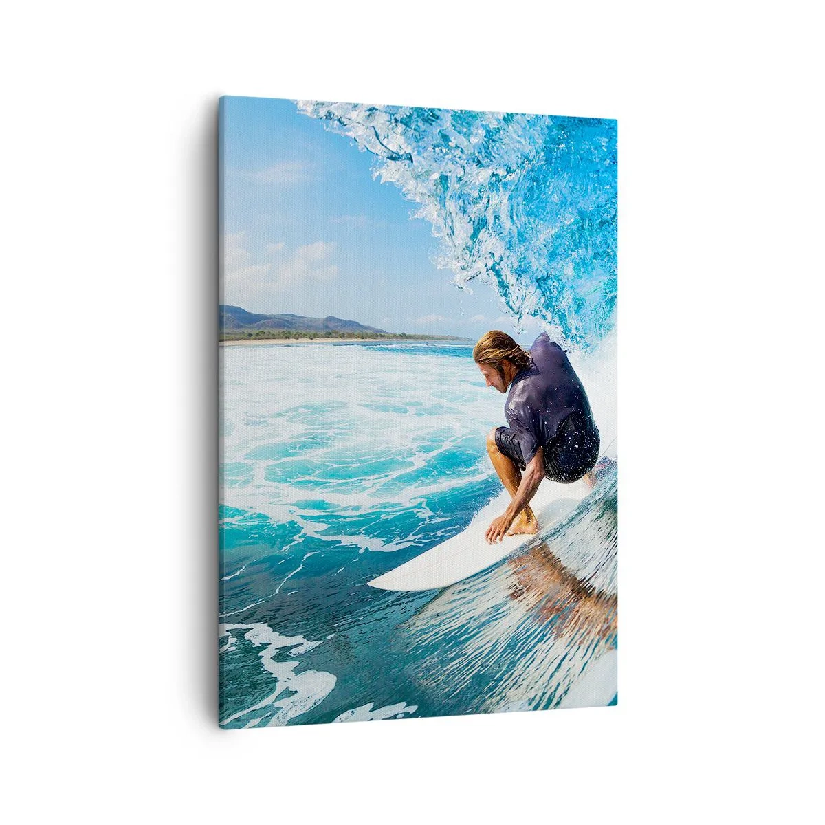 Cuadro sobre lienzo - Impresión de Imagen - Un surfista en una pose dinámica sobre una ola en agua turquesa. - 50x70cm - Bailando con las olas - Decoración de pared moderna para salón y dormitorio ARTTOR