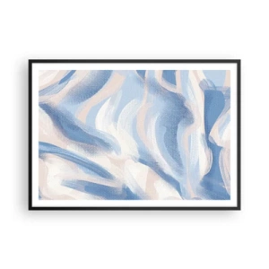 Póster en marco negro - Pinceladas abstractas en tonos azules y beige - 100x70cm - Ondas azules - Decoración de pared moderna para salón y dormitorio ARTTOR