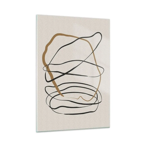 Cuadro sobre vidrio - Impresiones sobre Vidrio - Una composición expresiva de líneas en negro y marrón sobre un fondo claro. - 50x70cm - Composición: danza lineal - Decoración de pared moderna para salón y dormitorio ARTTOR