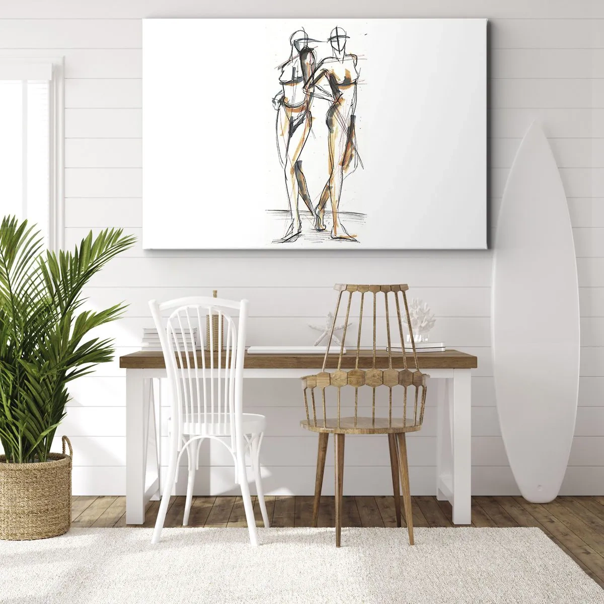 Cuadro sobre lienzo - Impresión de Imagen - Boceto artístico de dos siluetas sobre un fondo blanco. - 70x50cm - Un estudio sobre el encanto - Decoración de pared moderna para salón y dormitorio ARTTOR