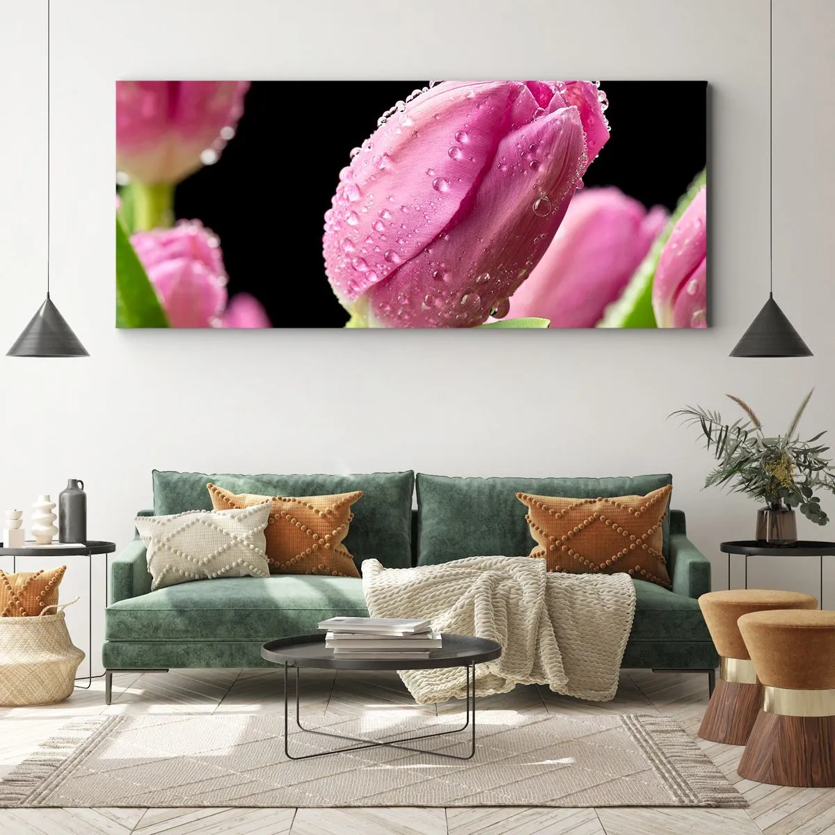 Cuadro sobre lienzo - Impresión de Imagen - Un sueño de lilas en el rocío - 100x40 cm