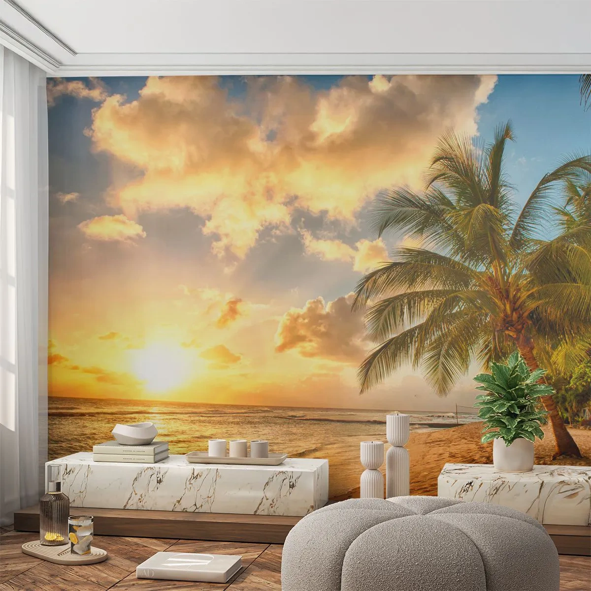 Fotomural Autadhesivo Deluxe Sticker - El eterno verano, siempre de vacaciones - Paisaje, Playa, Palmera de cocos - 350x256 cm