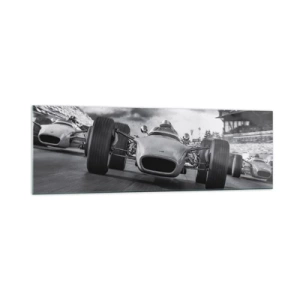 Cuadro sobre vidrio - Impresiones sobre Vidrio - Carrera de coches clásicos en movimiento - 160x50cm - ¡Hay poder! - Decoración de pared moderna para salón y dormitorio ARTTOR