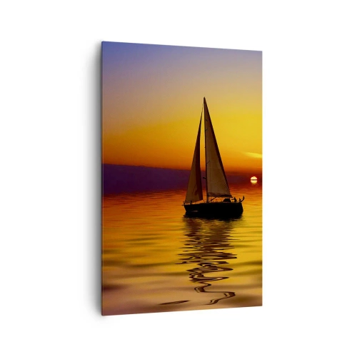 Cuadro sobre lienzo - Impresión de Imagen - Un velero en un mar tranquilo al atardecer. - 80x120cm - Qué tranquilo el anochecer… - Decoración de pared moderna para salón y dormitorio ARTTOR