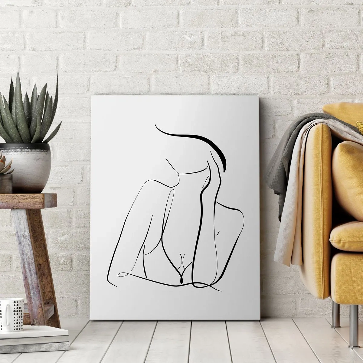 Cuadro sobre lienzo - Impresión de Imagen - Un delicado boceto de una silueta femenina en estilo minimalista. - 50x70cm - En la ola de sueños - Decoración de pared moderna para salón y dormitorio ARTTOR