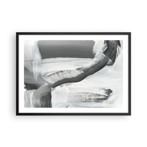 Póster en marco negro - Abstracción gris y blanca con líneas dinámicas. - 70x50cm - Con movimientos decididos - Decoración de pared moderna para salón y dormitorio ARTTOR