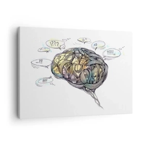 Cuadro sobre lienzo - Impresión de Imagen - Una visión artística del cerebro con elementos coloridos. - 70x50cm - El hombre, el gran enigma - Decoración de pared moderna para salón y dormitorio ARTTOR