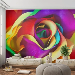 Fotomural Premium Sand - Una rosa colorida en primer plano con colores intensos. - 100x70cm - Es imposible - Decoración de pared moderna para salón y dormitorio ARTTOR