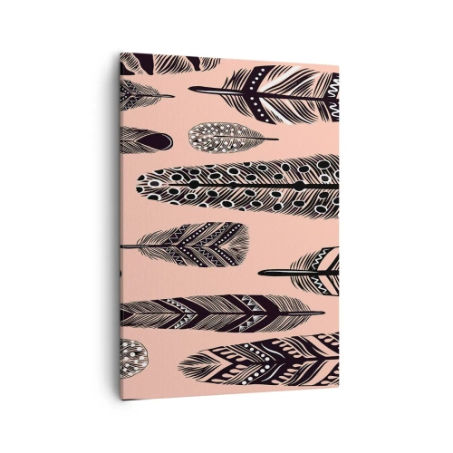 Cuadro sobre lienzo - Impresión de Imagen - Plumas decorativas sobre un fondo claro. - 50x70cm - Una colección india - Decoración de pared moderna para salón y dormitorio ARTTOR