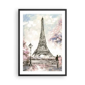 Póster en marco negro - La Torre Eiffel con un paisaje romántico en colores pastel. - 50x70cm - Un paseo por París en abril - Decoración de pared moderna para salón y dormitorio ARTTOR