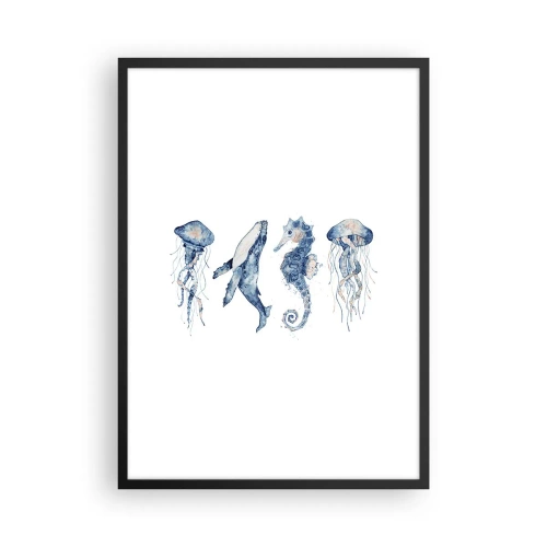 Póster en marco negro - Animales marinos en estilo acuarela - 50x70cm - Fauna marina - Decoración de pared moderna para salón y dormitorio ARTTOR