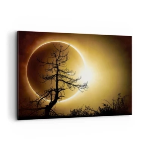 Cuadro sobre lienzo - Impresión de Imagen - Eclipse solar con una silueta de árbol en primer plano - 100x70cm - Eclipse total - Decoración de pared moderna para salón y dormitorio ARTTOR