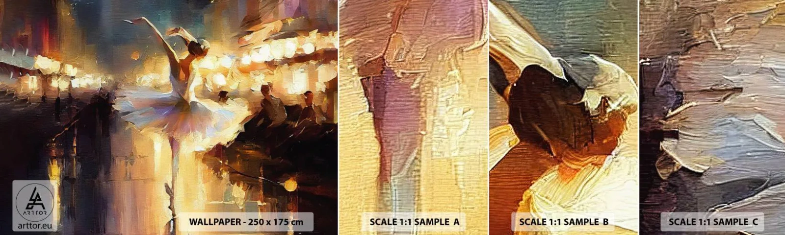 Muestra De Fotomural Standard Eco - Un milagro en la calle - Bailarina, Bailar, color al oleo - 100x30 cm