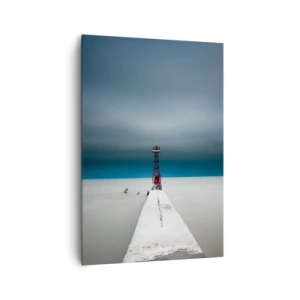 Cuadro sobre lienzo - Impresión de Imagen - Un faro al final de un muelle de hormigón en un paisaje desolado - 70x100cm - Encuentro con la inmensidad - Decoración de pared moderna para salón y dormitorio ARTTOR