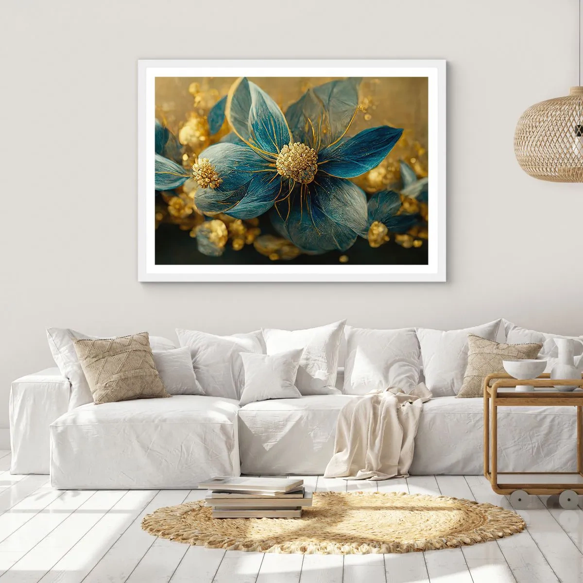 Póster en marco blanco - Flor de oro - 91x61 cm