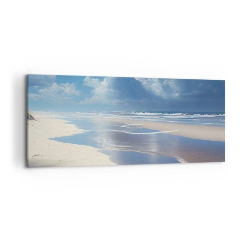 Cuadro sobre lienzo - Impresión de Imagen - Una playa de arena con olas bajo un cielo azul. - 120x50cm - Vacaciones en el paraíso - Decoración de pared moderna para salón y dormitorio ARTTOR