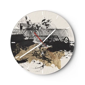 Reloj de pared - Reloj de vidrio - Composición abstracta de negro, dorado y blanco. - 30x30cm - Composición con pasión - Decoración de pared moderna para salón, cocina y dormitorio ARTTOR