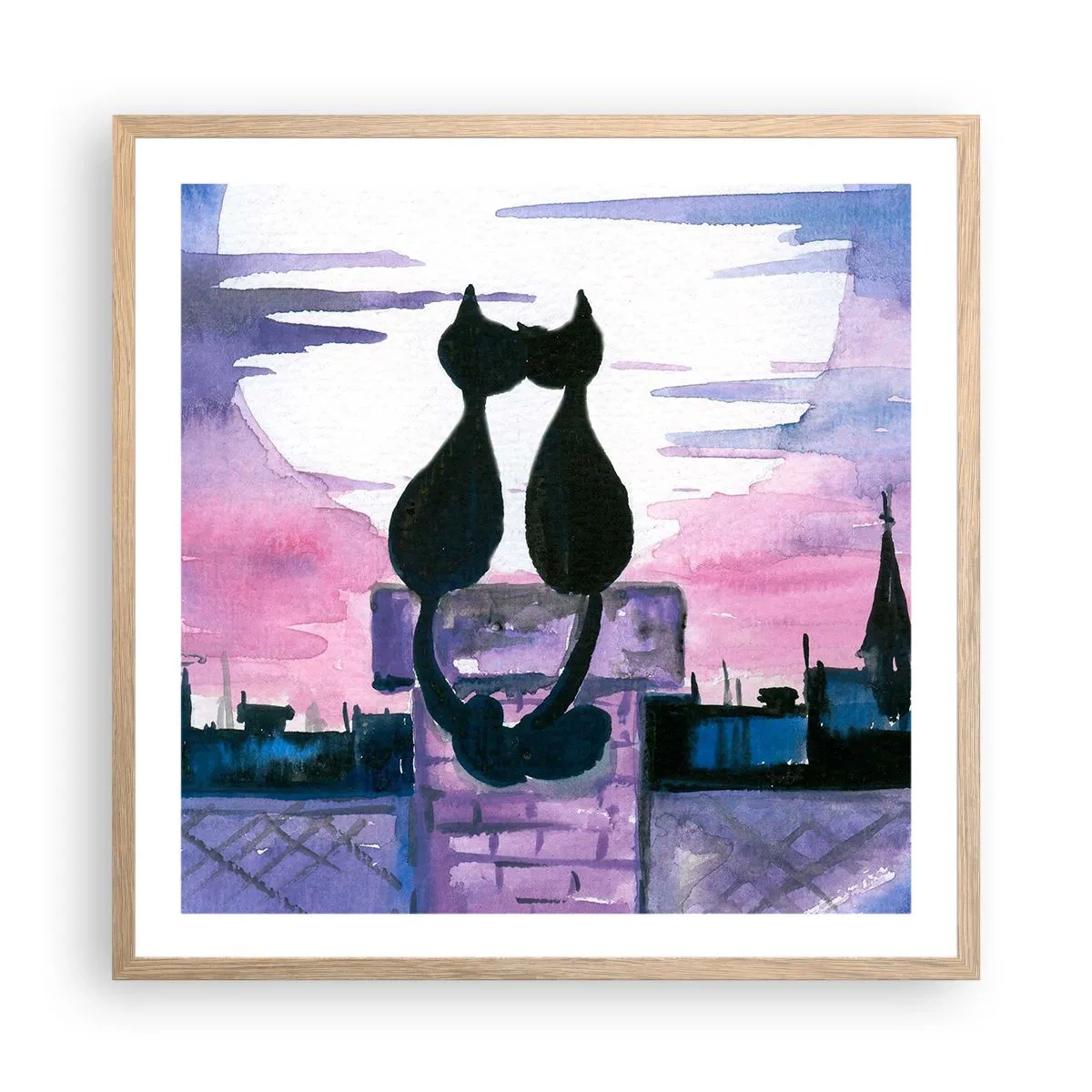 Póster en marco roble claro - Cita bajo la luna - 60x60 cm