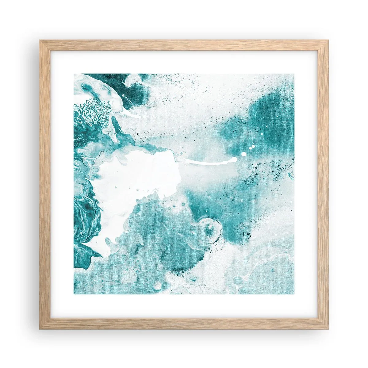 Póster en marco roble claro - Remansos de azul - 40x40 cm
