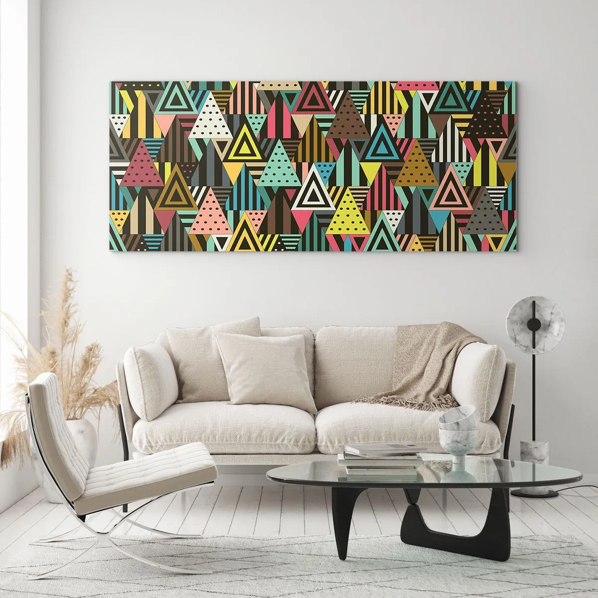 Cuadro sobre vidrio - Impresiones sobre Vidrio - A ritmo de triángulo - 100x40 cm