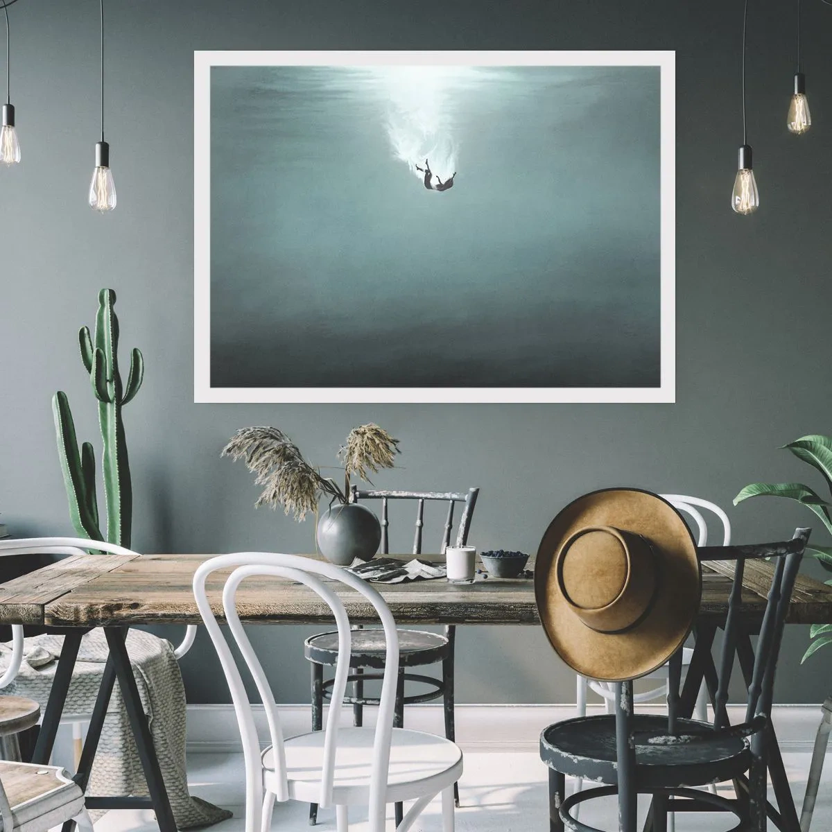 Póster - Una figura sumergida en aguas turquesas profundas. - 100x70cm - En el abrazo del océano - Decoración de pared moderna para salón y dormitorio ARTTOR