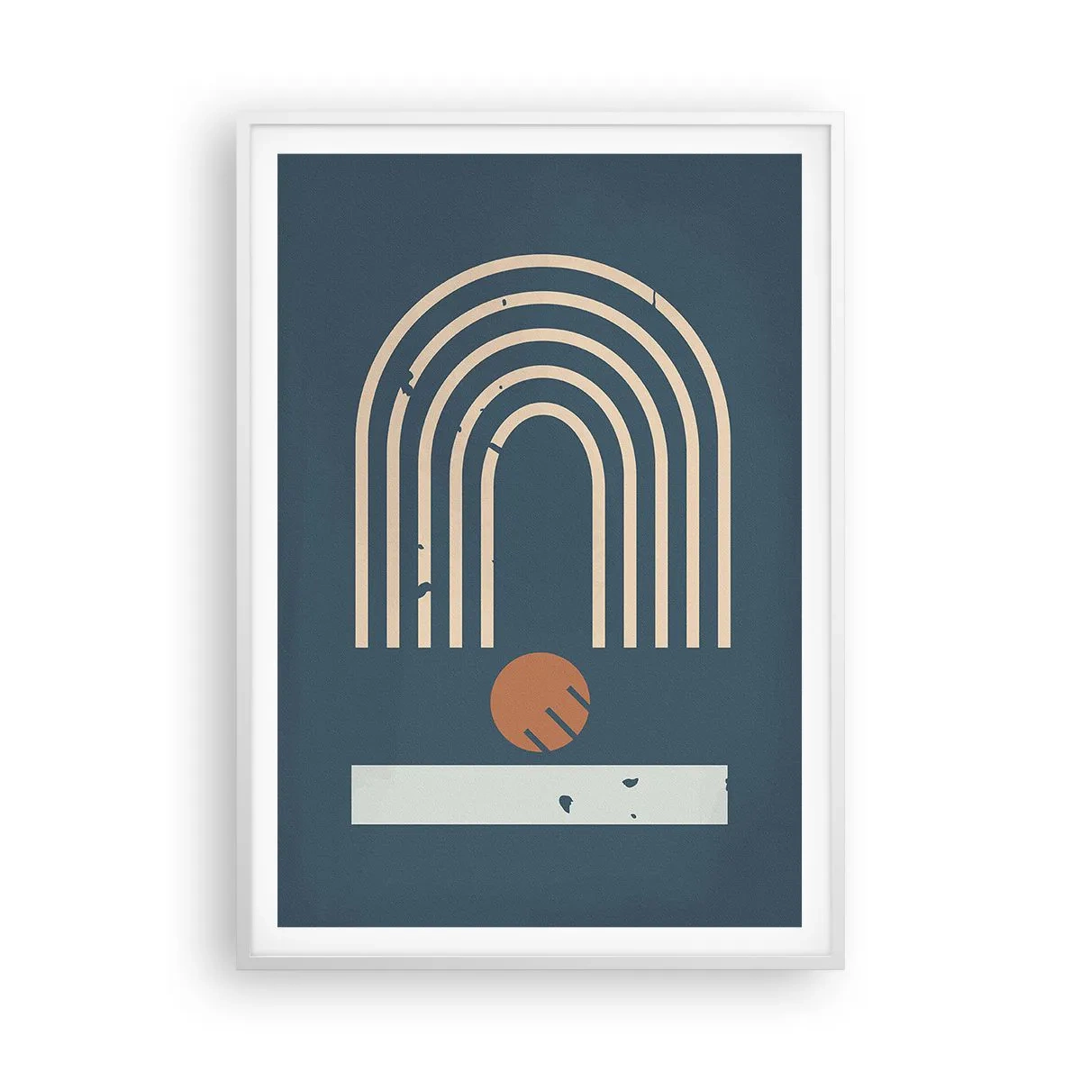 Póster en marco blanco - Geometría sobre azul marino - 70x100 cm