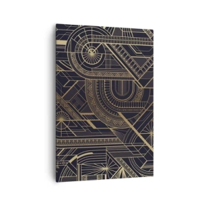 Cuadro sobre lienzo - Impresión de Imagen - Patrones geométricos dorados sobre fondo negro en estilo Art Déco - 70x100cm - Conceptos, ideas, planes - Decoración de pared moderna para salón y dormitorio ARTTOR