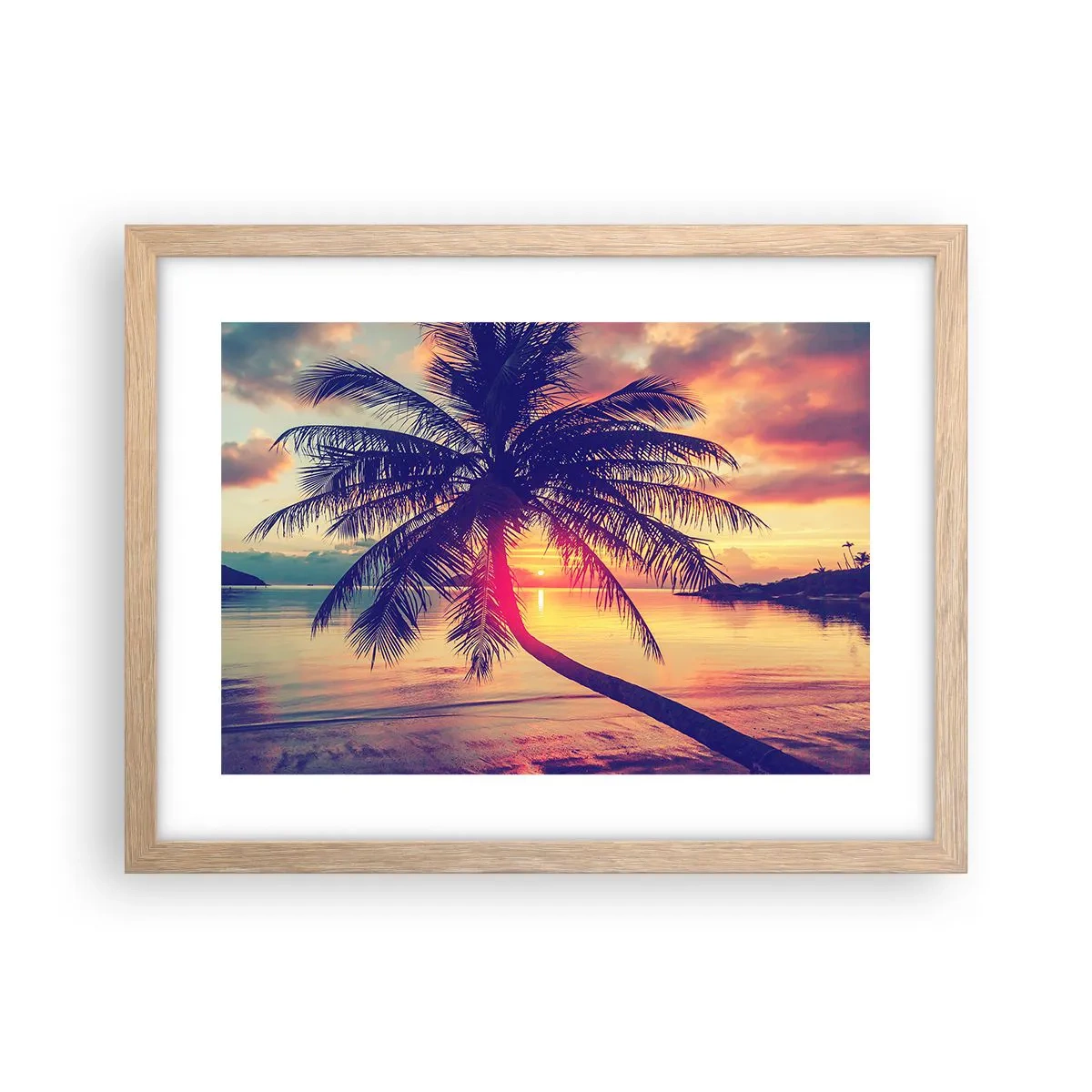 Póster en marco roble claro - Atardecer bajo las palmeras - 40x30 cm