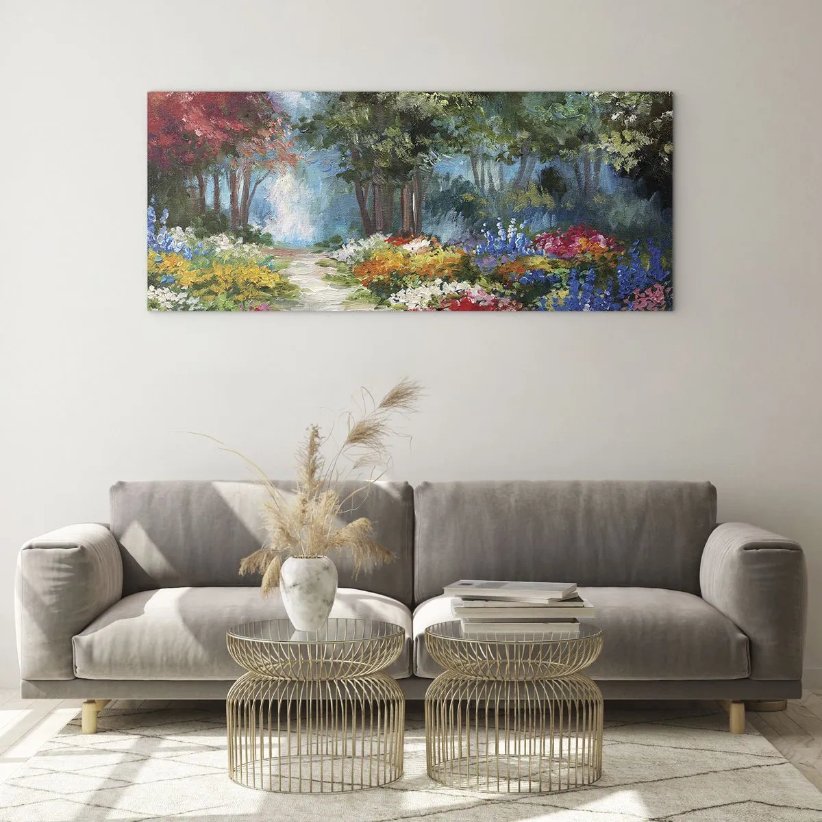 Cuadro sobre vidrio - Impresiones sobre Vidrio - Jardín forestal, bosque floral - 100x40 cm